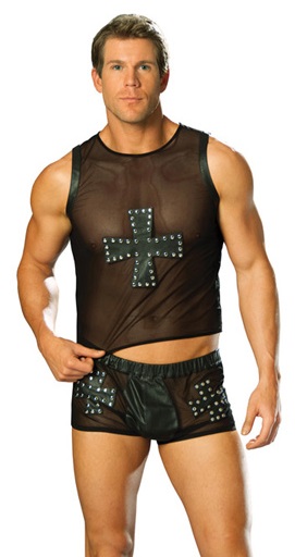 Mens Leather and Mesh Top