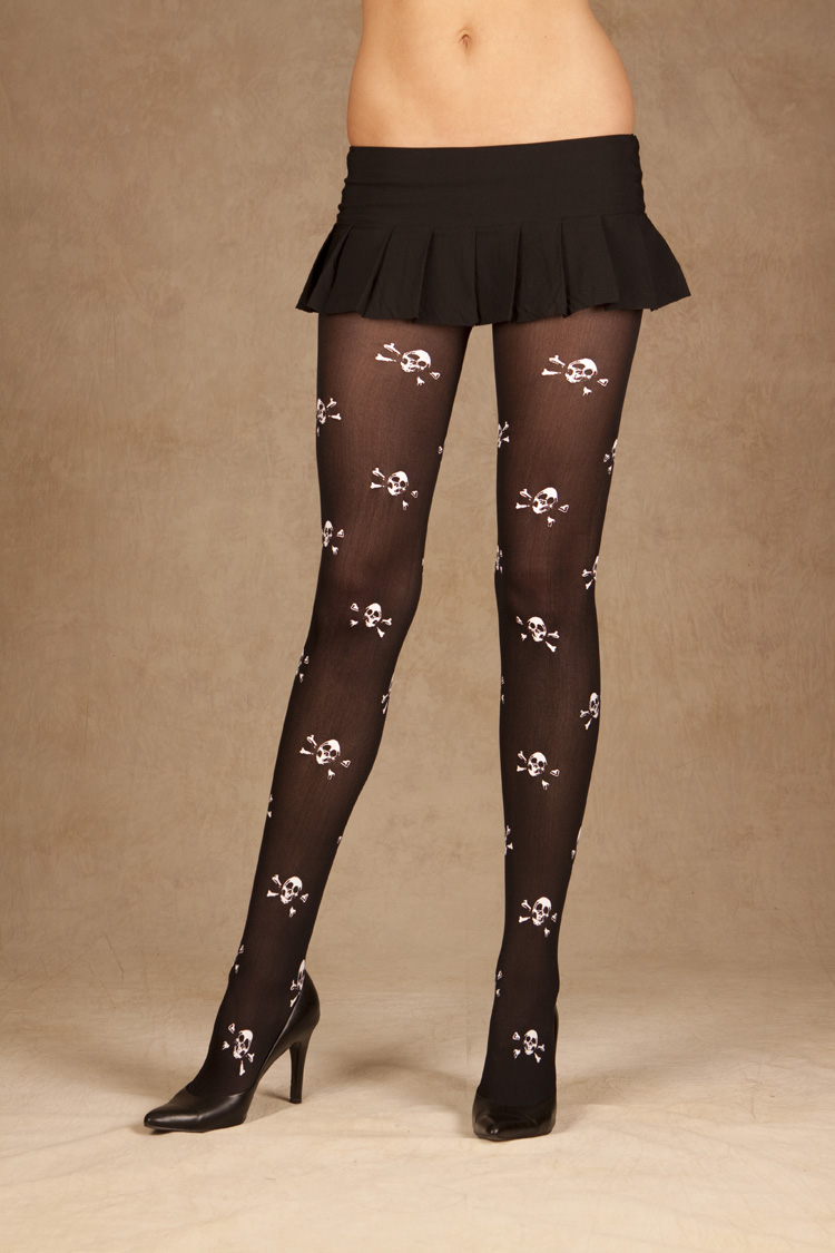 Opaque panty hose with skull print