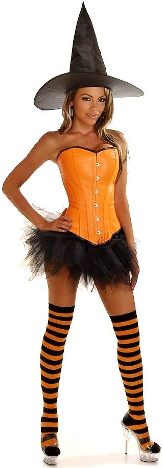 Orange Pin-Up Witch 4 Piece Costume