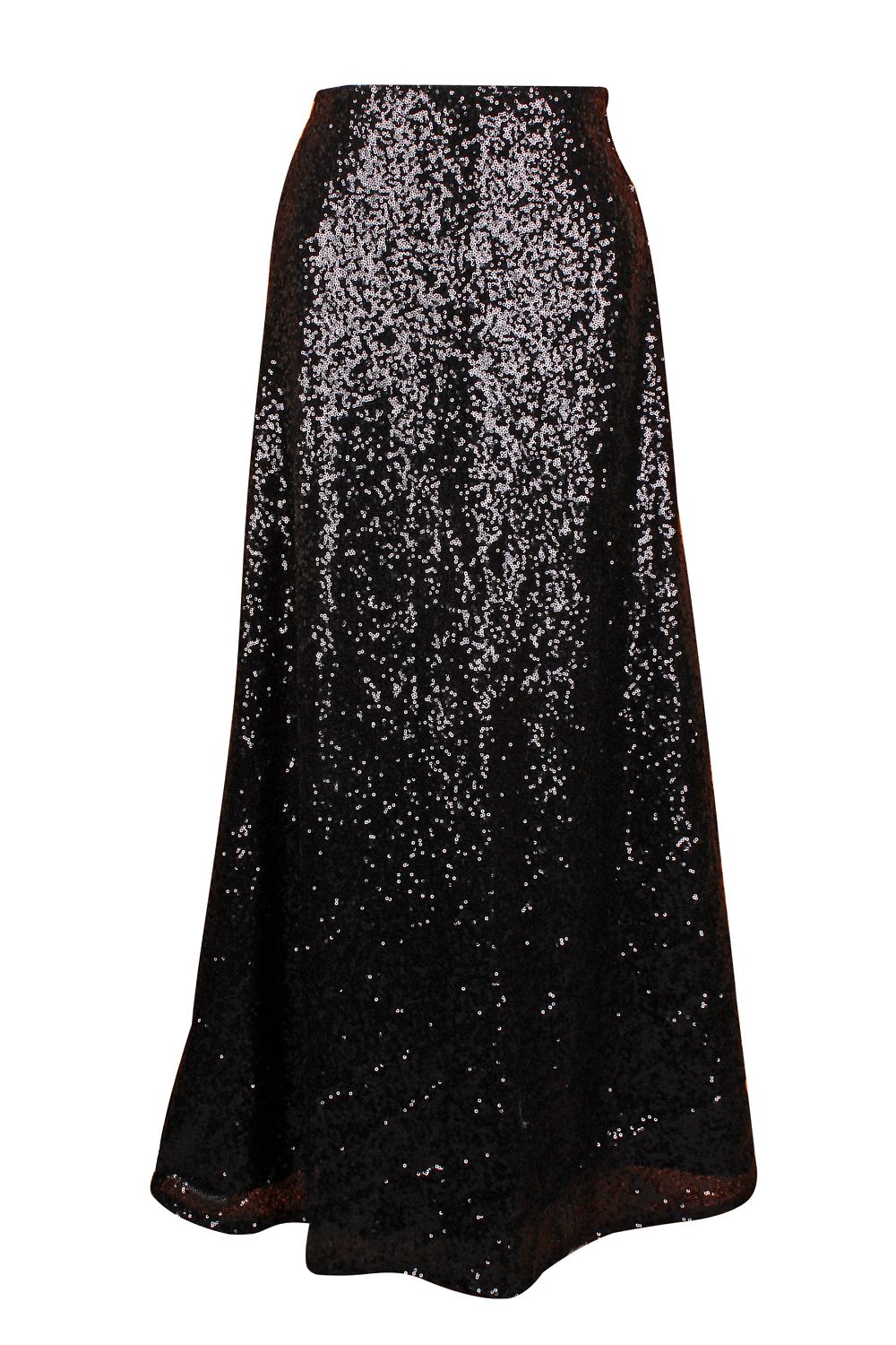 Long Sequin Skirt with Thigh High Slit - Black