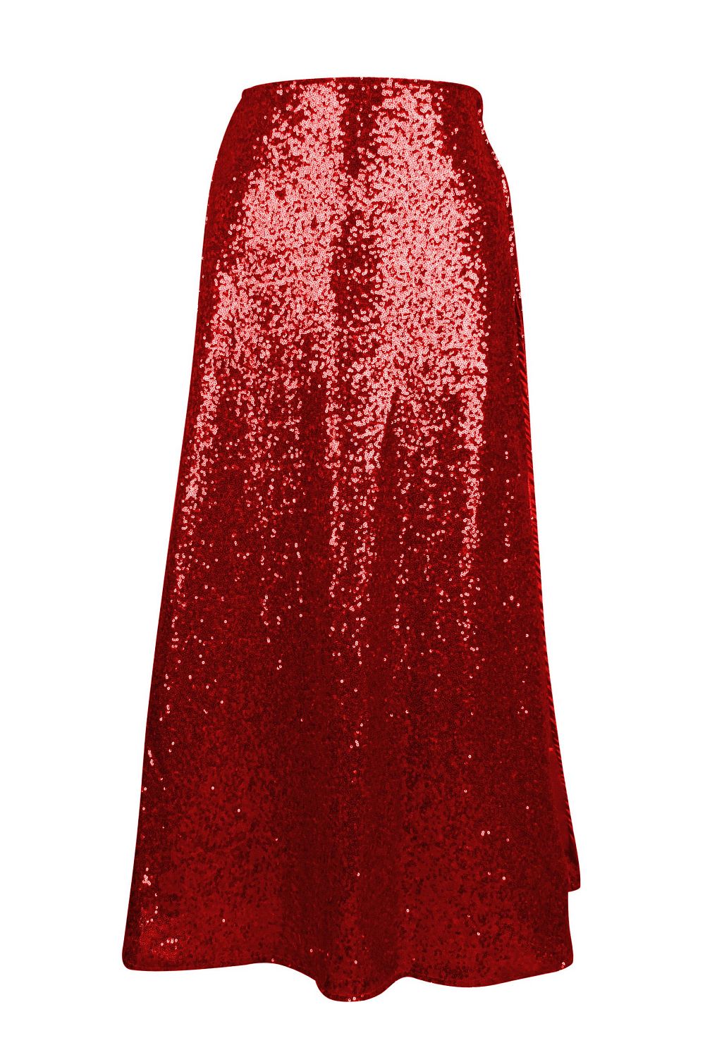 Long Sequin Skirt with Thigh High Slit - Red