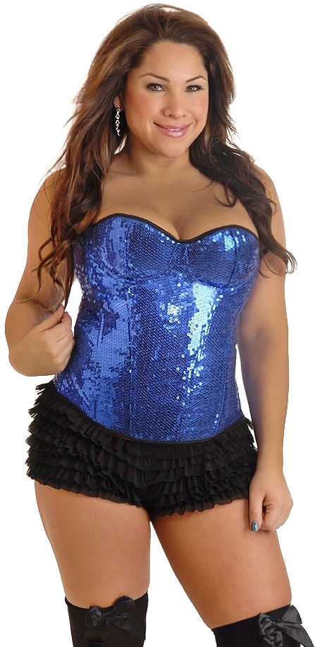 Blue Sequin Underwire Zipper Corset Top