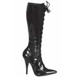 L Boot - 5 Inch Heel Stiletto Front Lace Black Knee Boot