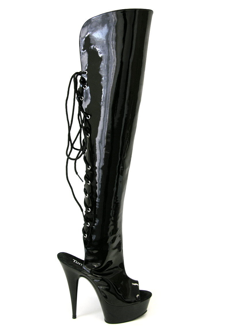 Tammy - 6 Inch Platform Black Patent Leather Boot