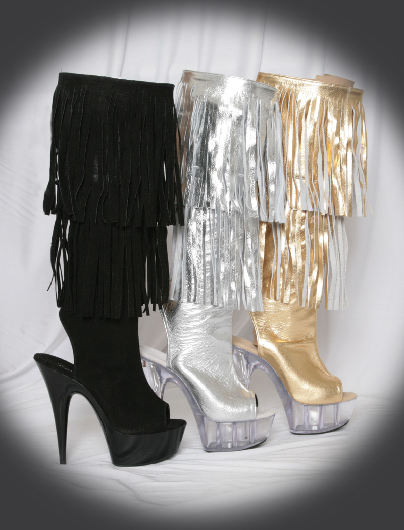 Safari - 6 Inch Stiletto Open Toe Fringe Ankle Boot